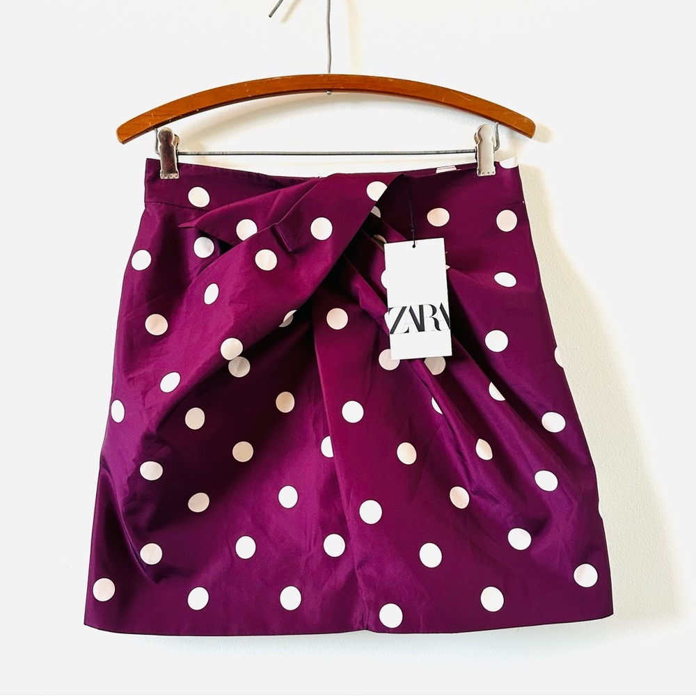 Zara mini deep purple polka dot skirt NWT size medium